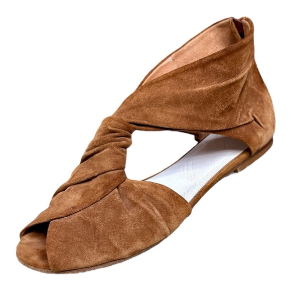Maison Martin Margiela Shoes - Maison Martin Margiela Brown Suede Twist Knot Peep Toe Flat Sandals Size 37.5/7